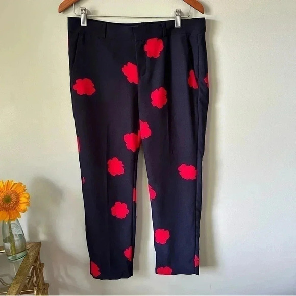 Banana Republic | Women Avery Navy Blue Red  Floral Straight Ankle - Picture 1 of 9